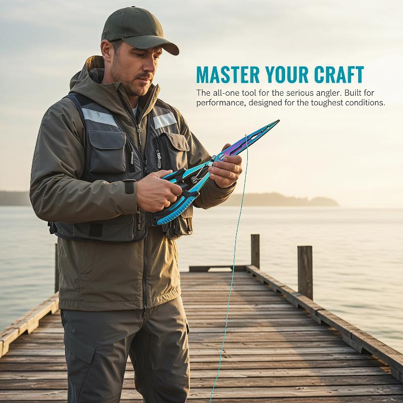 Saltwater Line - Edelstahl-Angelzange mit Verlängertem Griff, Rutschfester Handgriff,