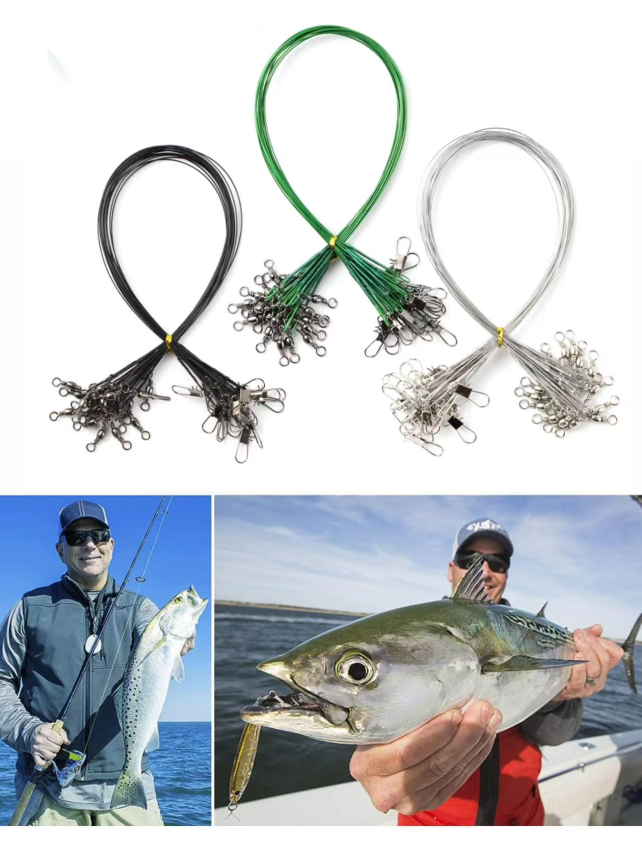 Freshwater Line - Edelstahl-Drahtseil-Vorfach mit Wirbel und Schnappverschluss für