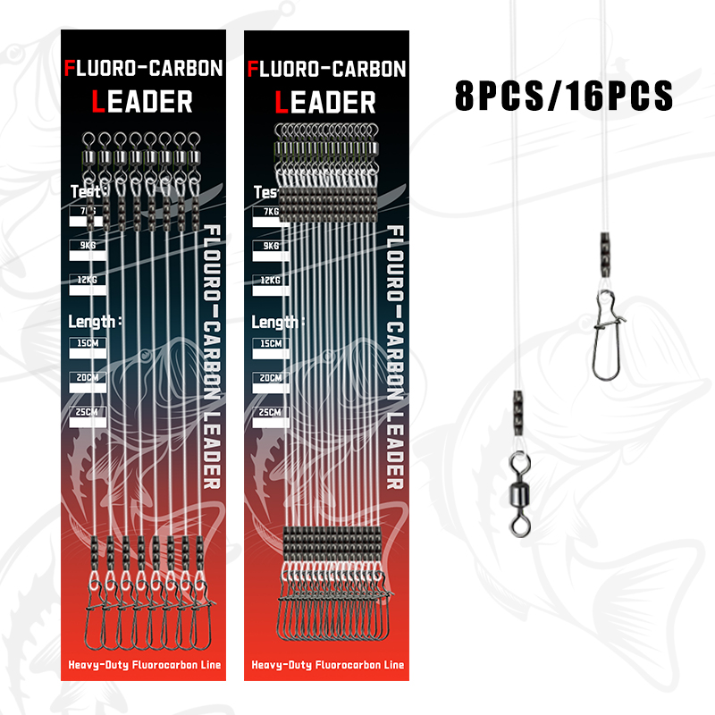 Fluorocarbon Line - 8/16 Stück Fluorocarbon-Vorfachschnur mit Wirbeln |
